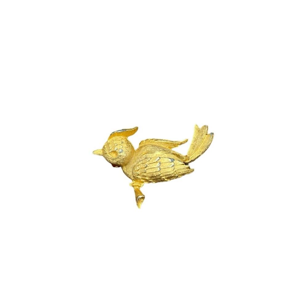 Vintage Textured Gold Tone Bird On A Branch Brooch Pin 1960s 2”